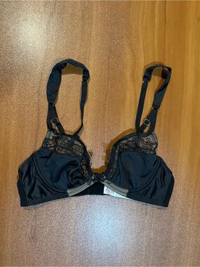 Playful Promises Sexy Black Sheer Mesh Lace Underwire Bra 32B Plunge